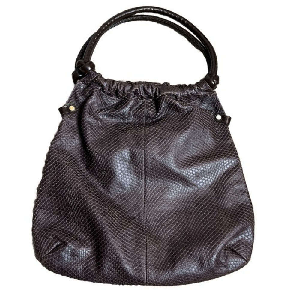 foley + Corinna Large Tote Shoulder Bag Embossed Snake Brown